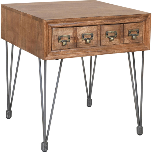 American Vintage 1 Apothecary Drawer End Table in Wood & Iron